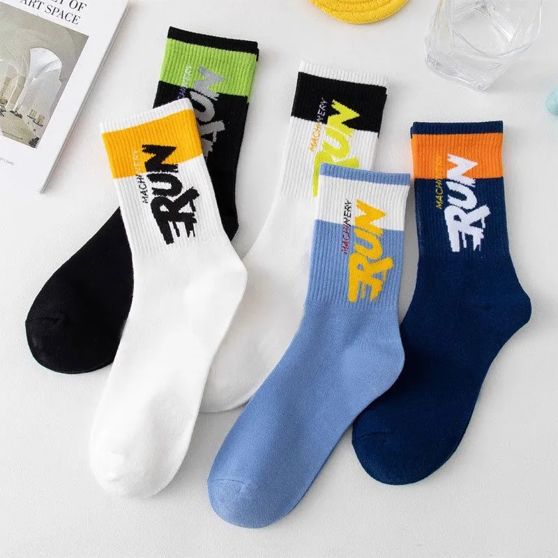 🌈 Each pair is just $1.69!🔥Buy 5 Get 5 Free Letter Blocking Mid-Calf Socks