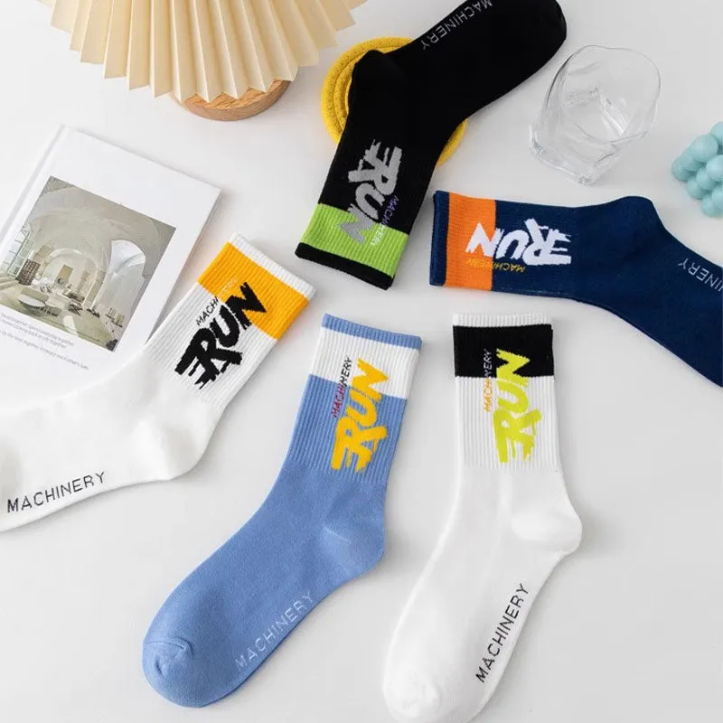 🌈 Each pair is just $1.69!🔥Buy 5 Get 5 Free Letter Blocking Mid-Calf Socks