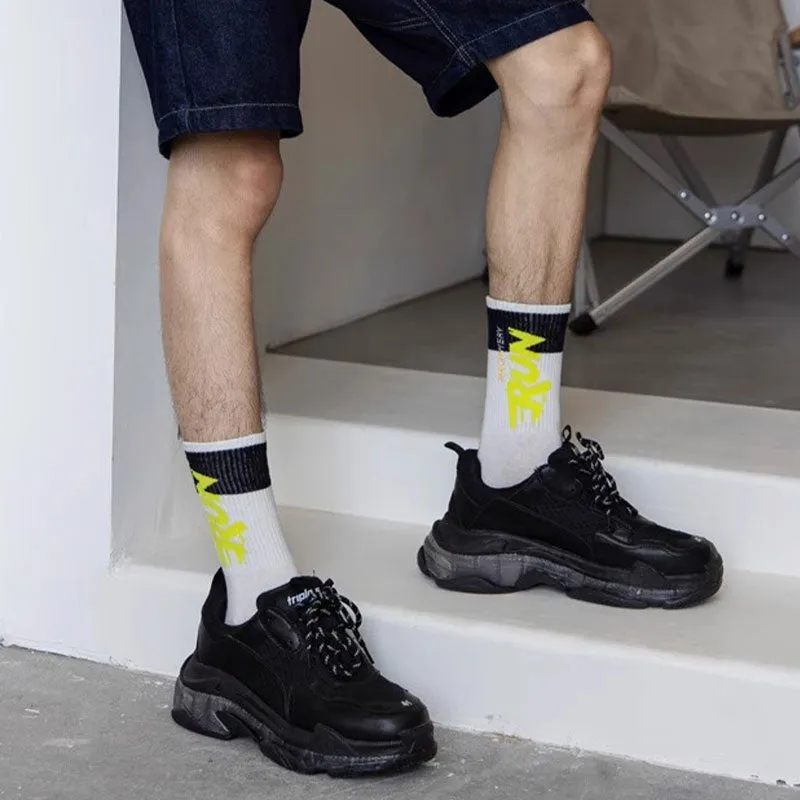 🌈 Each pair is just $1.69!🔥Buy 5 Get 5 Free Letter Blocking Mid-Calf Socks