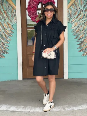 Abigail Black Woven Button Down Dress
