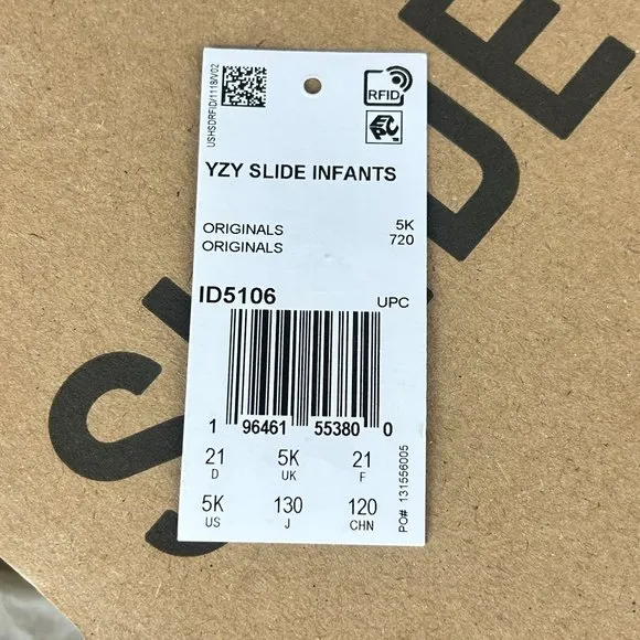 Adidas Yeezy Slide Infant Sandals Kids 5K Gray Hook and Loop Closure