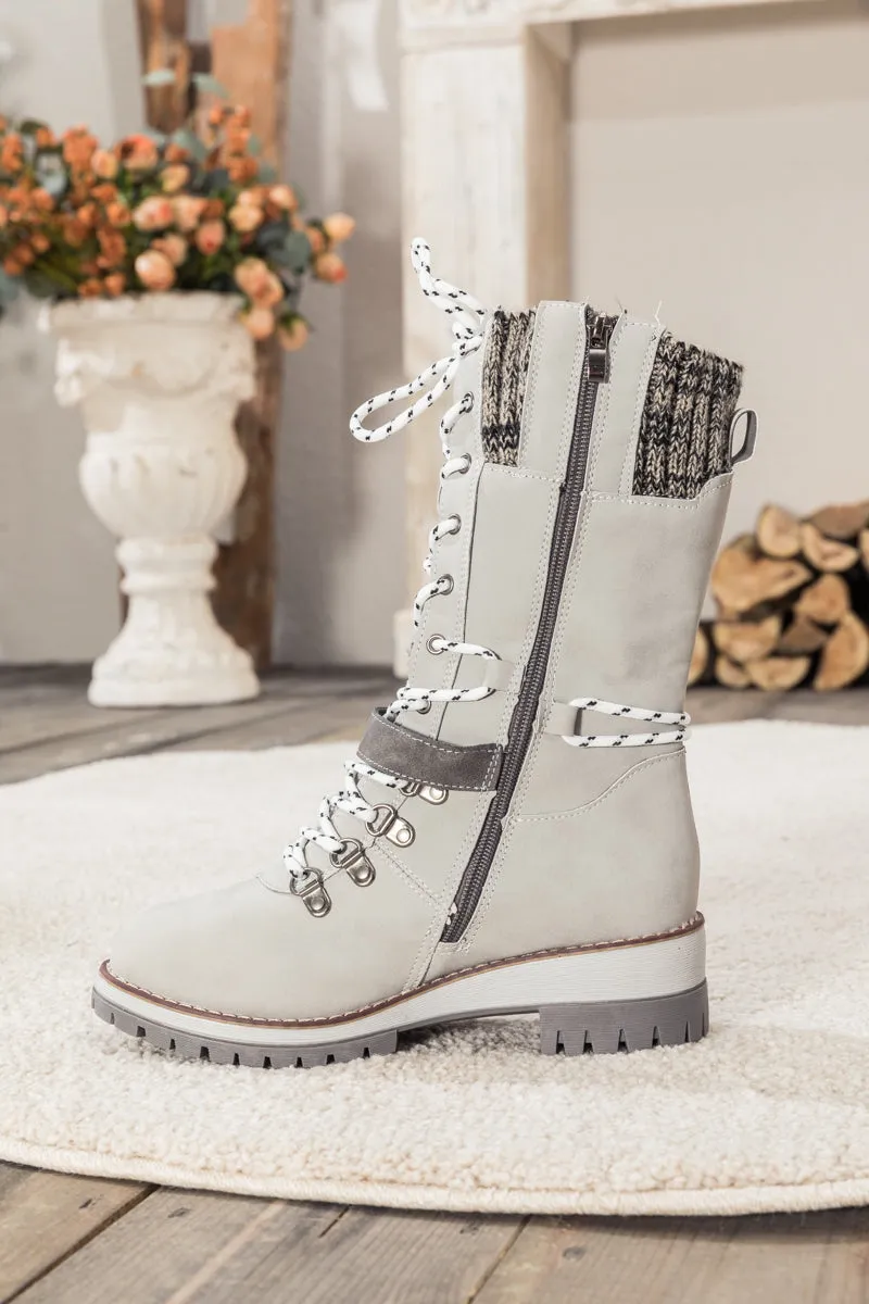 Ash Ribbed-Cuff Buckle-Strap Boot