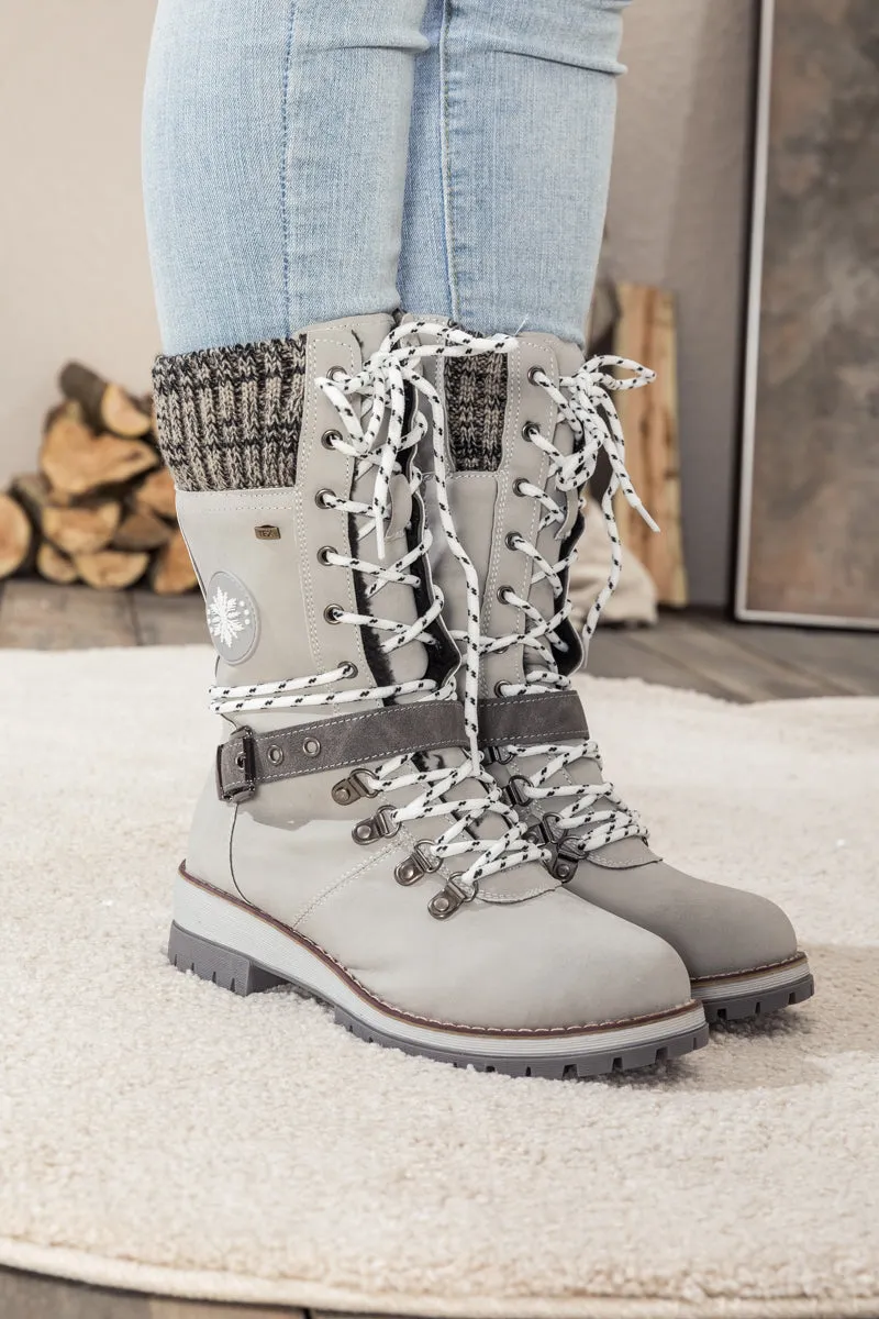 Ash Ribbed-Cuff Buckle-Strap Boot