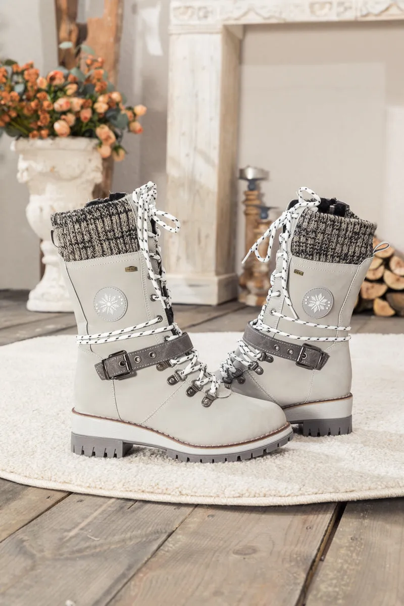 Ash Ribbed-Cuff Buckle-Strap Boot