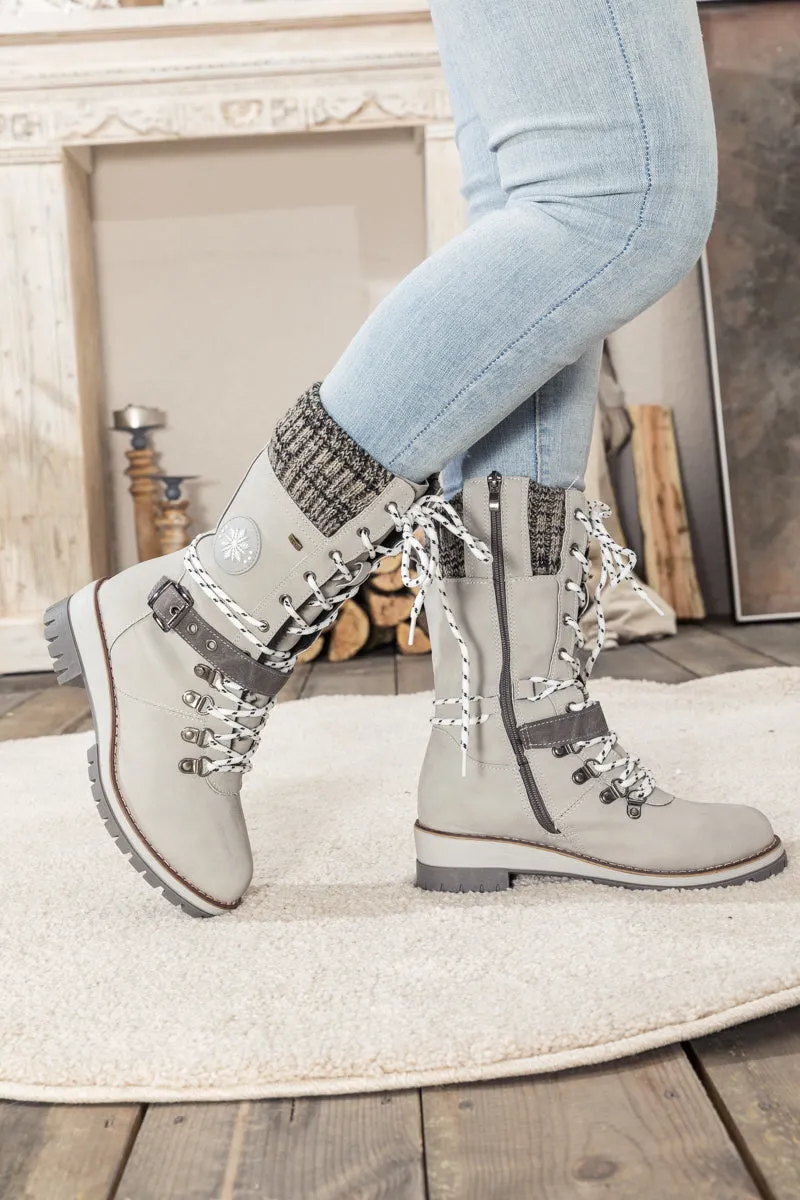 Ash Ribbed-Cuff Buckle-Strap Boot