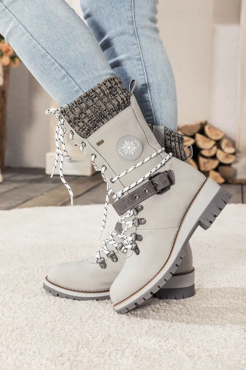 Ash Ribbed-Cuff Buckle-Strap Boot
