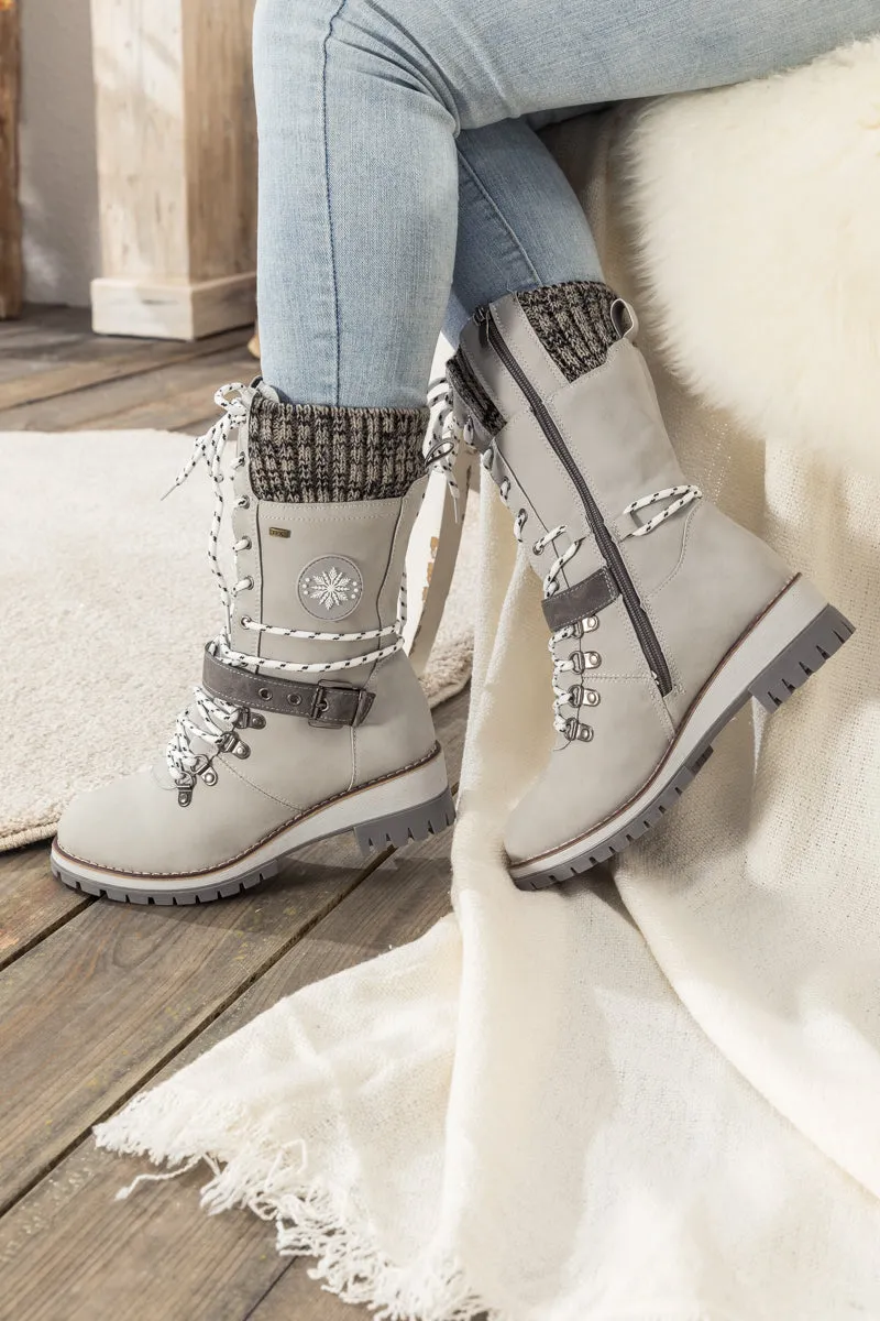 Ash Ribbed-Cuff Buckle-Strap Boot