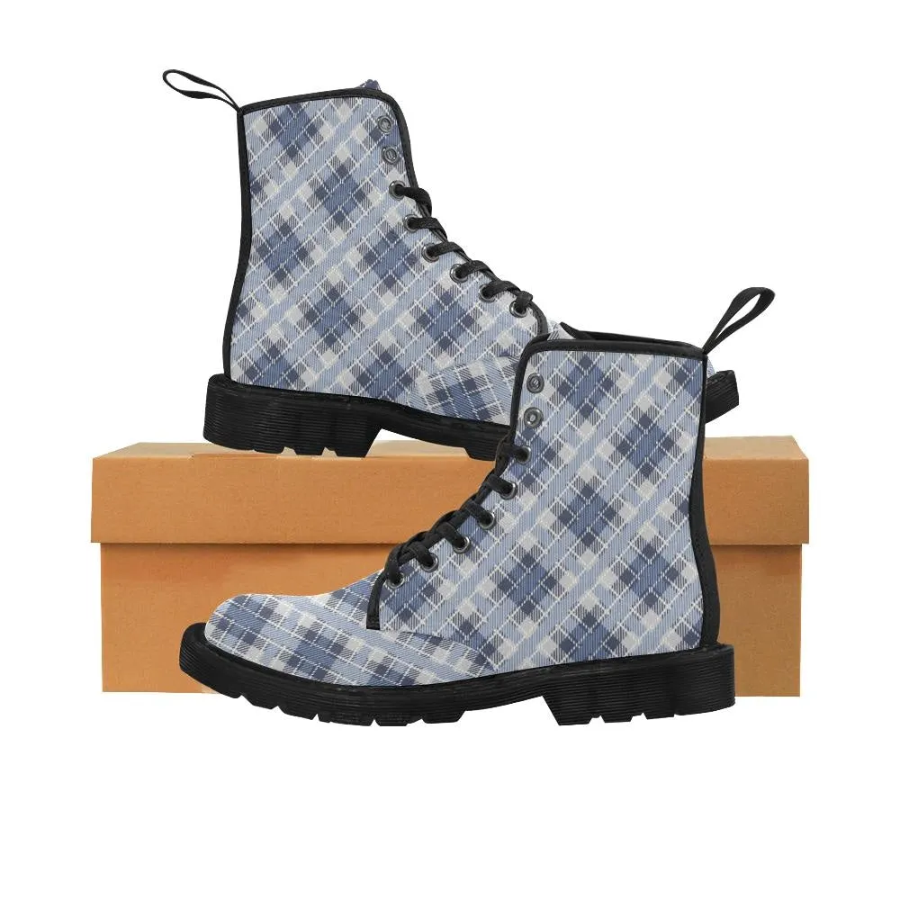 Audra Blue Plaid Women's Boots - Black Sole