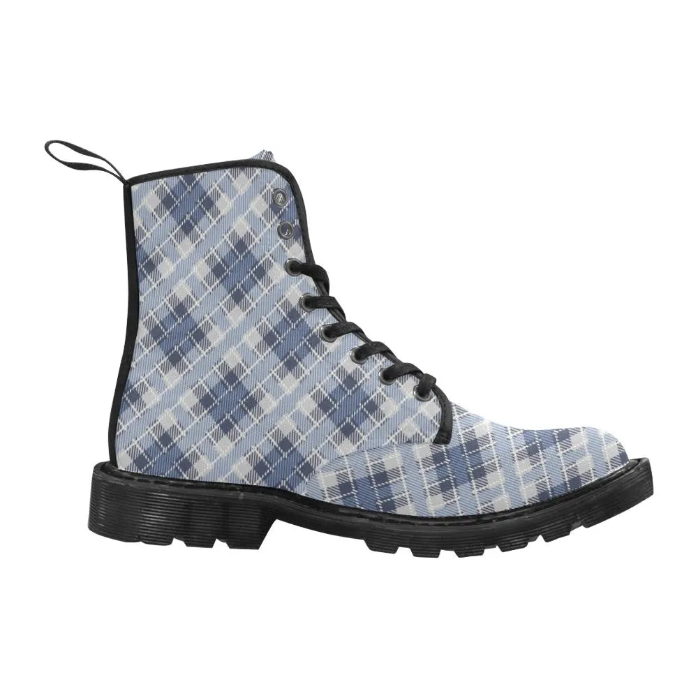 Audra Blue Plaid Women's Boots - Black Sole