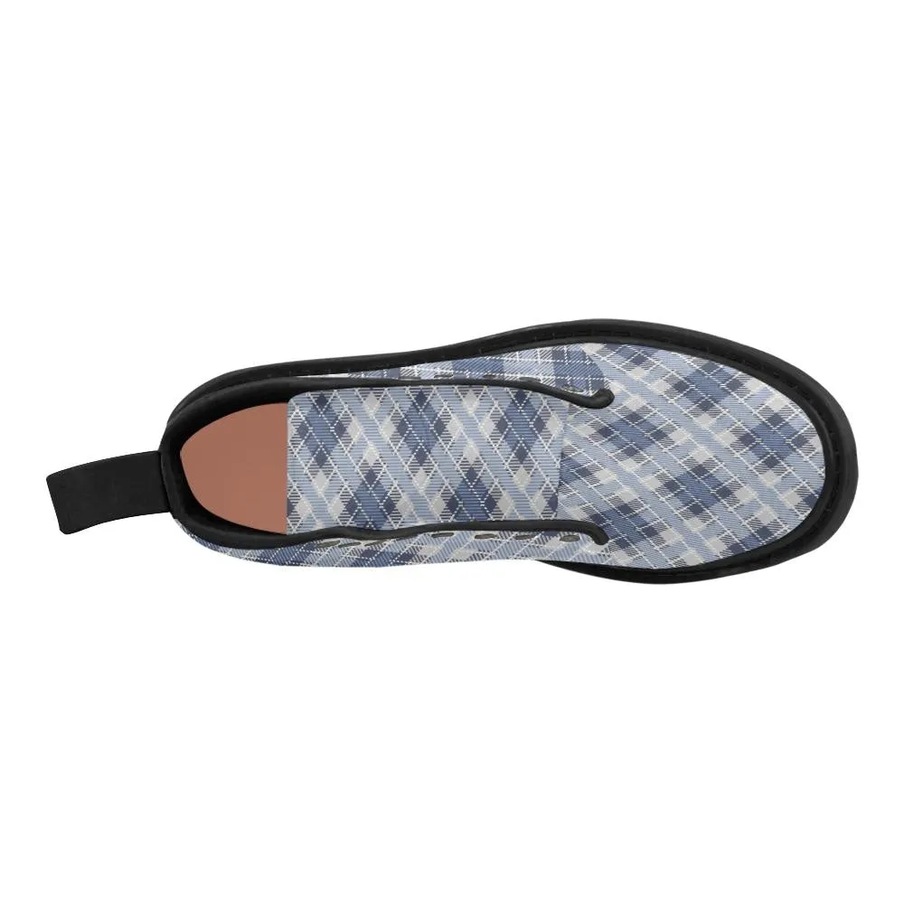 Audra Blue Plaid Women's Boots - Black Sole