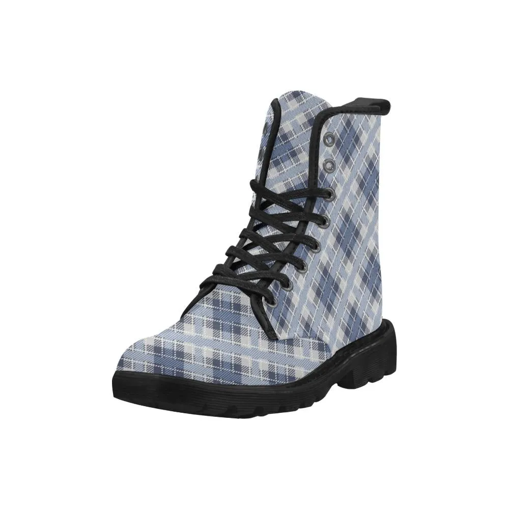 Audra Blue Plaid Women's Boots - Black Sole