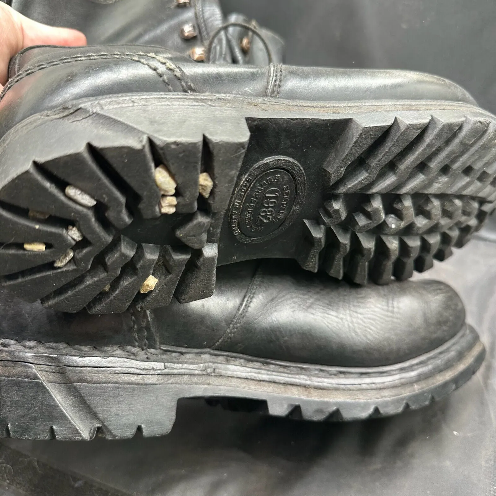 Austrian Army Black Leather Army Combat Boots - Size EU 42 - UK 8