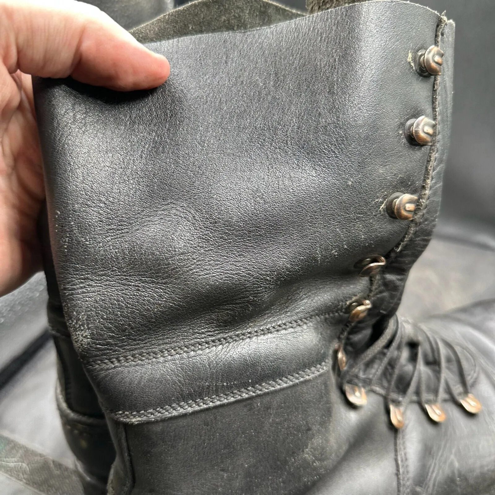 Austrian Army Black Leather Army Combat Boots - Size EU 42 - UK 8