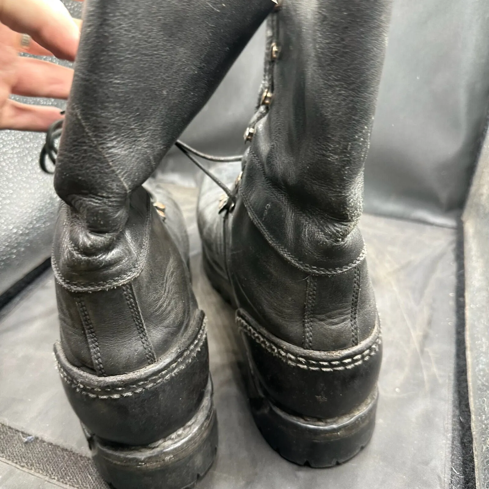 Austrian Army Black Leather Army Combat Boots - Size EU 42 - UK 8