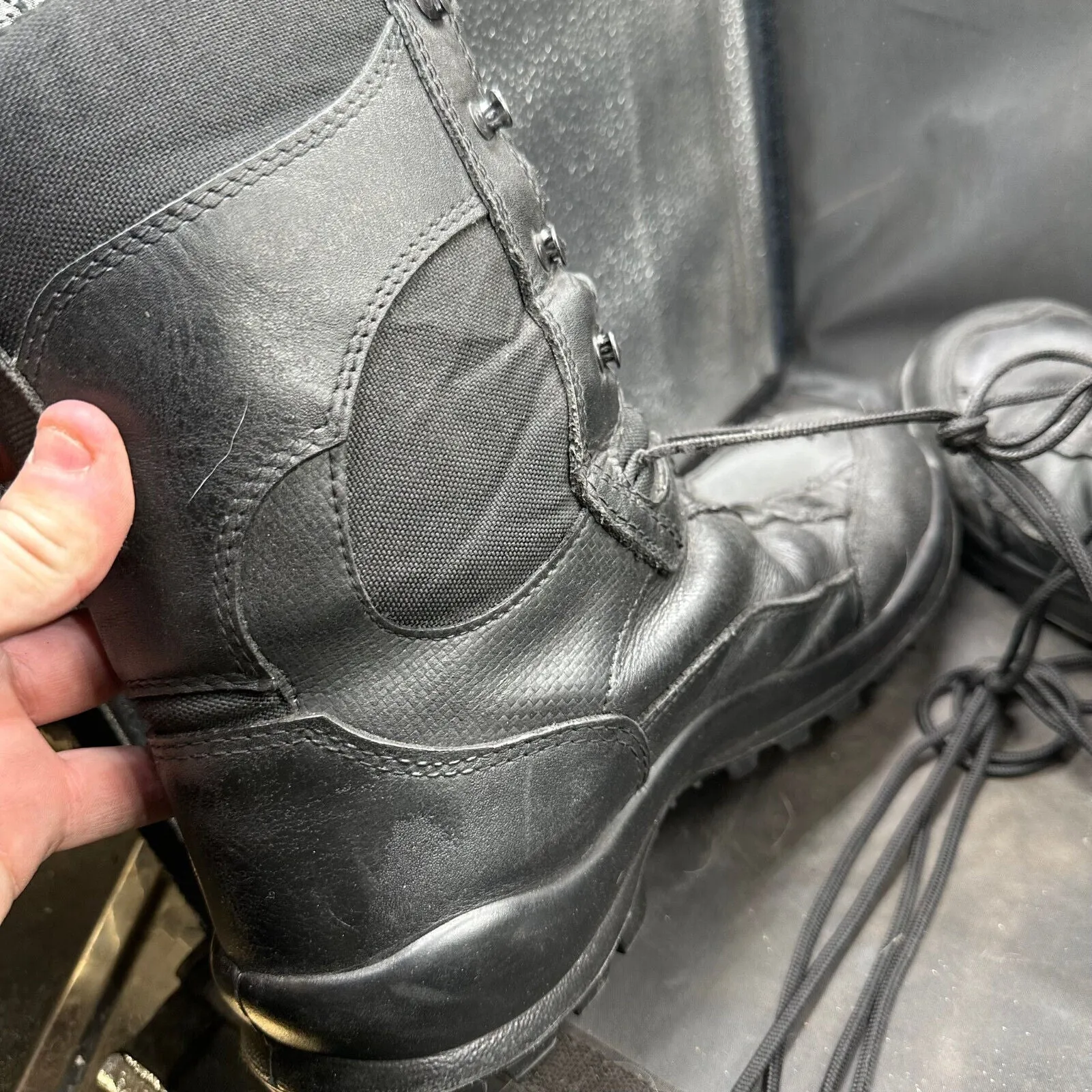 Austrian Army Black Leather High Top Combat Boots - Size EU 46 - UK 11