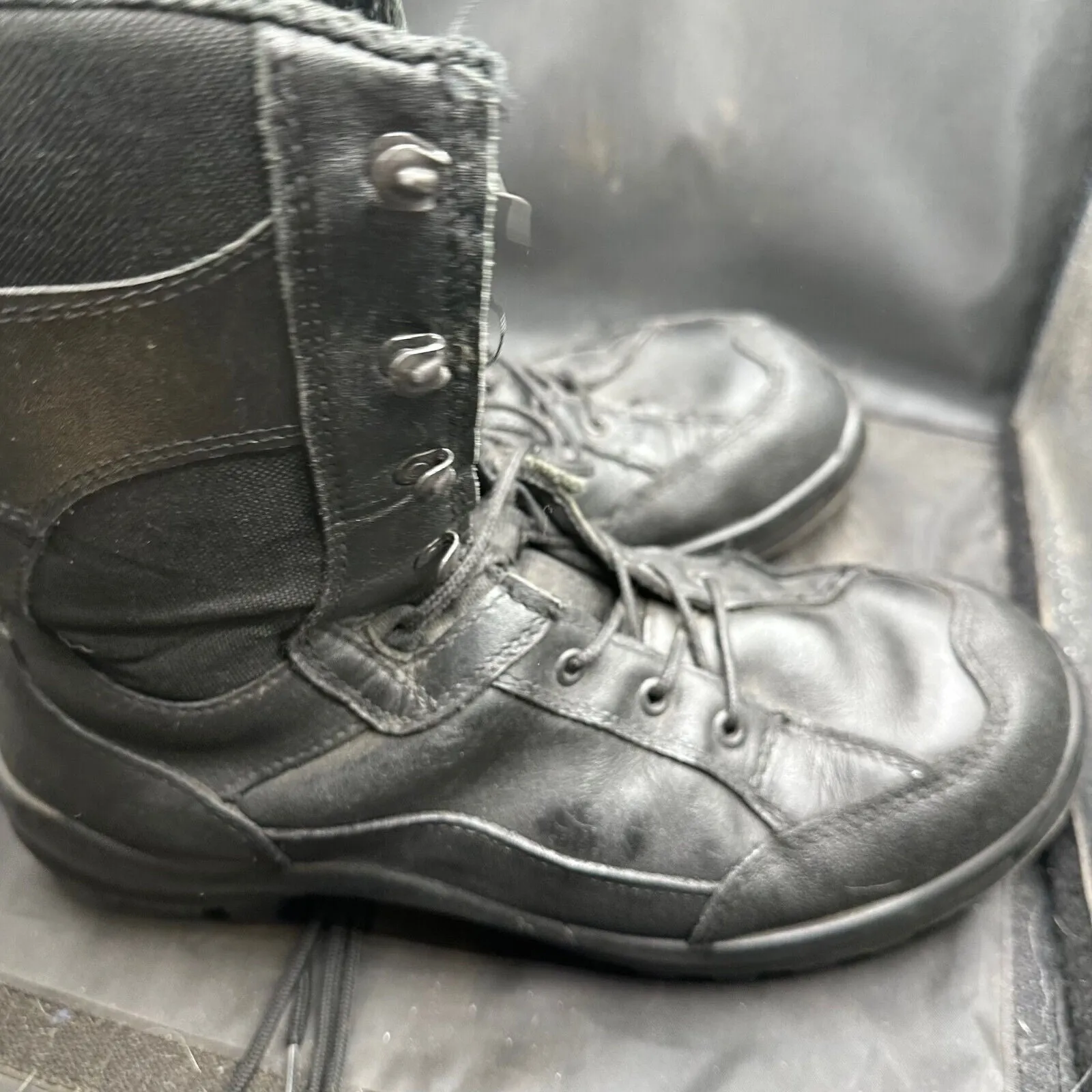 Austrian Army Black Leather High Top Combat Boots - Size EU 46 - UK 11