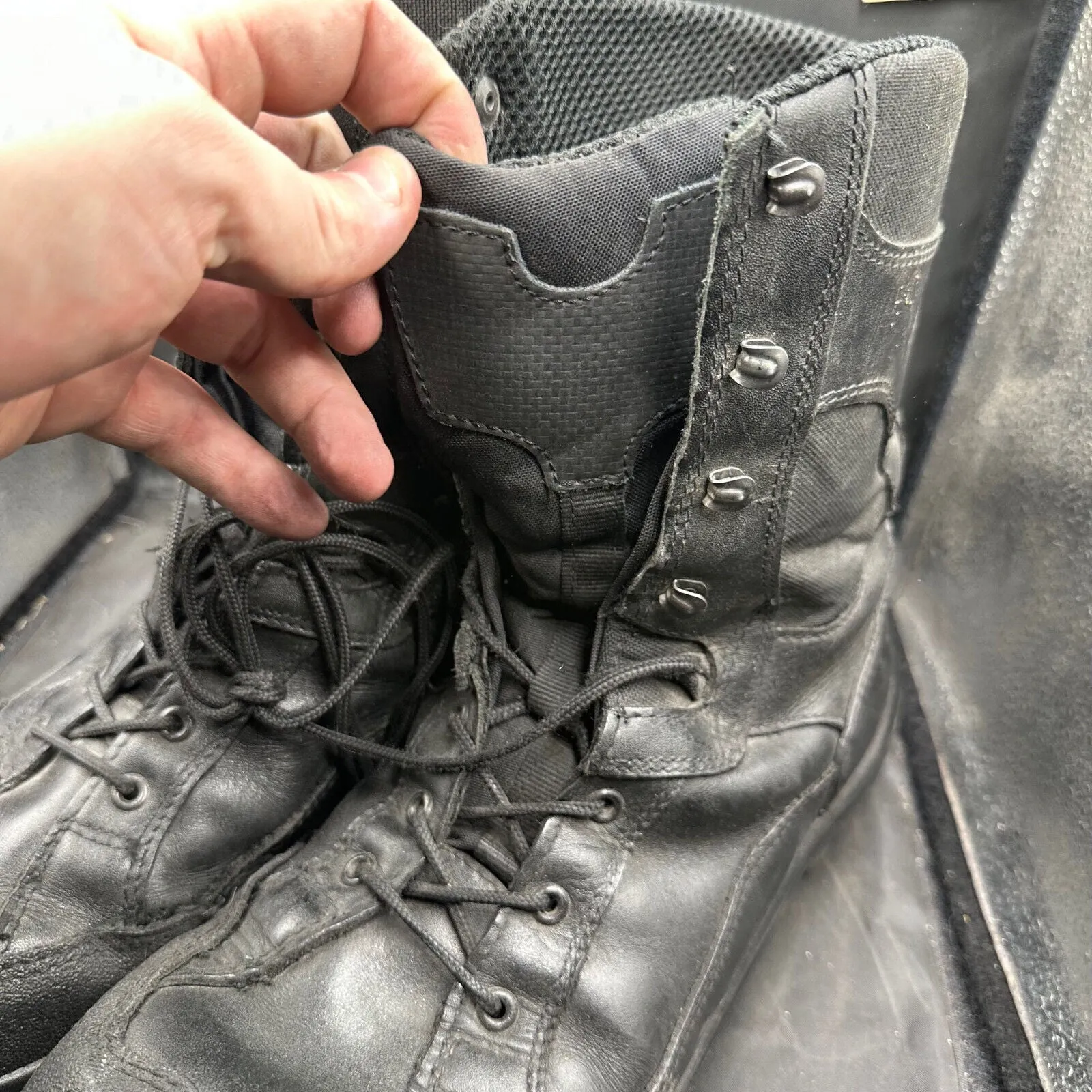 Austrian Army Black Leather High Top Combat Boots - Size EU 46 - UK 11