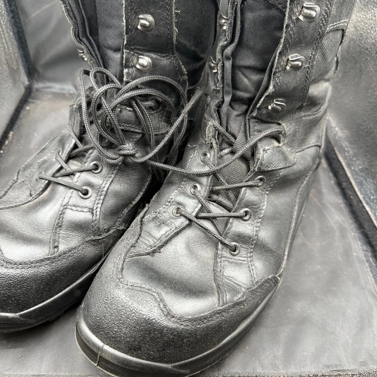 Austrian Army Black Leather High Top Combat Boots - Size EU 46 - UK 11