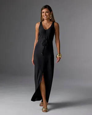 Beyond Travel Sleeveless Drawstring Maxi Dress Jet Black
