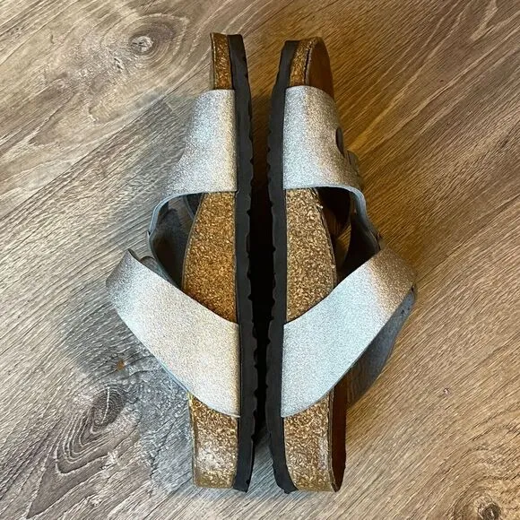 Birkenstock Papillio Sandals Silver Glitter Three Strap Slide Womens‎ 10 EU 41