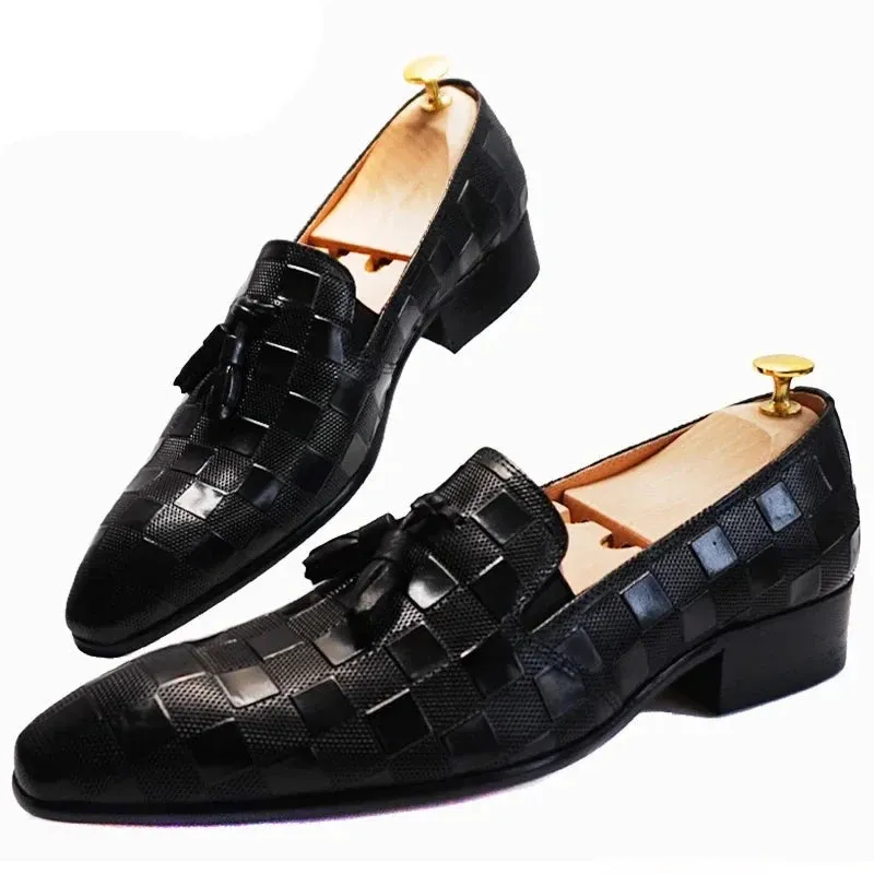 Black Brown  Plaid Prints Slip On Men's Shoes