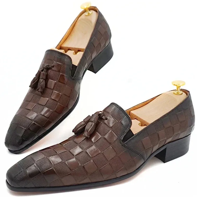 Black Brown  Plaid Prints Slip On Men's Shoes