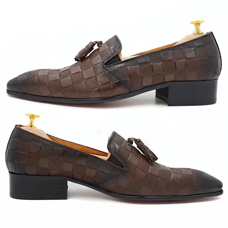Black Brown  Plaid Prints Slip On Men's Shoes