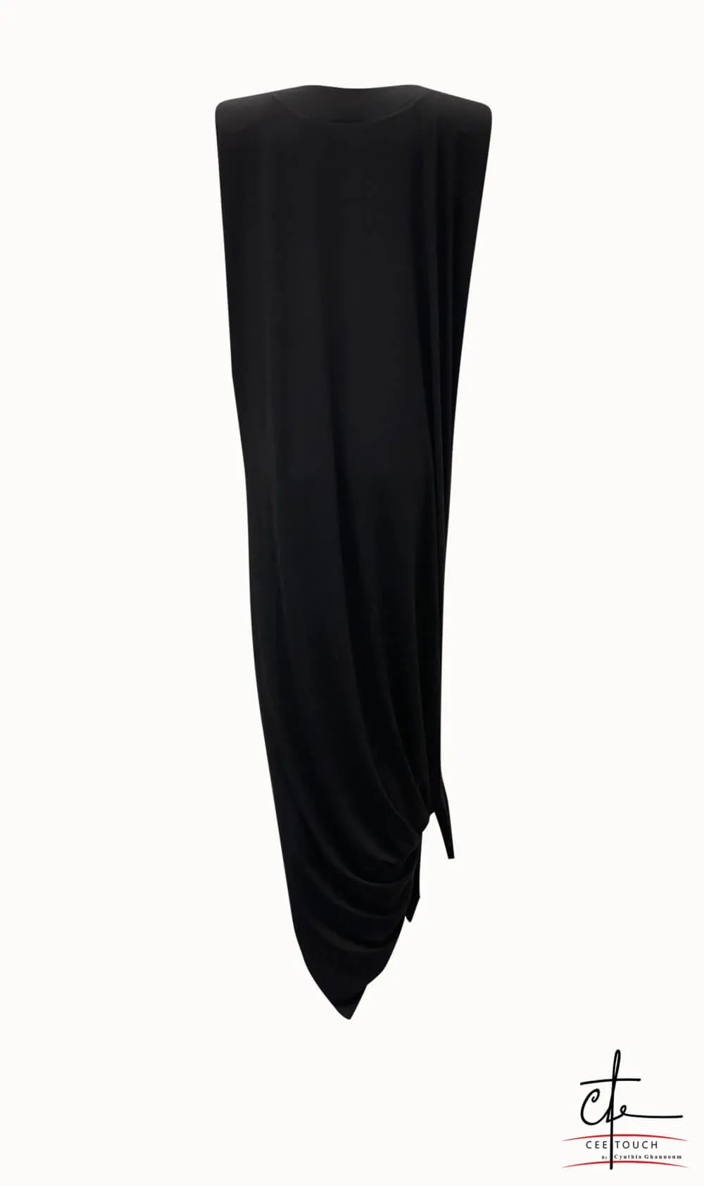 Black Cotton Embroidered V Neck Maxi Dress