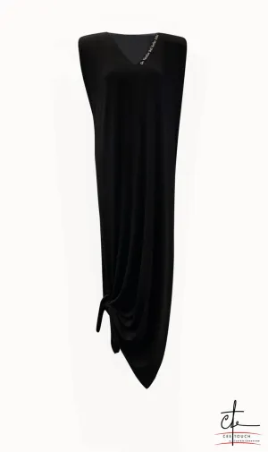 Black Cotton Embroidered V Neck Maxi Dress