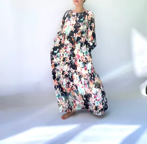 Boho Maxi Dress, Women Boho Dress, Long Sleeve Maxi Dress, Bishop Sleeve Dress, Maxi Dress with Pockets, Loose Maxi Dress, Satin Maxi Dress