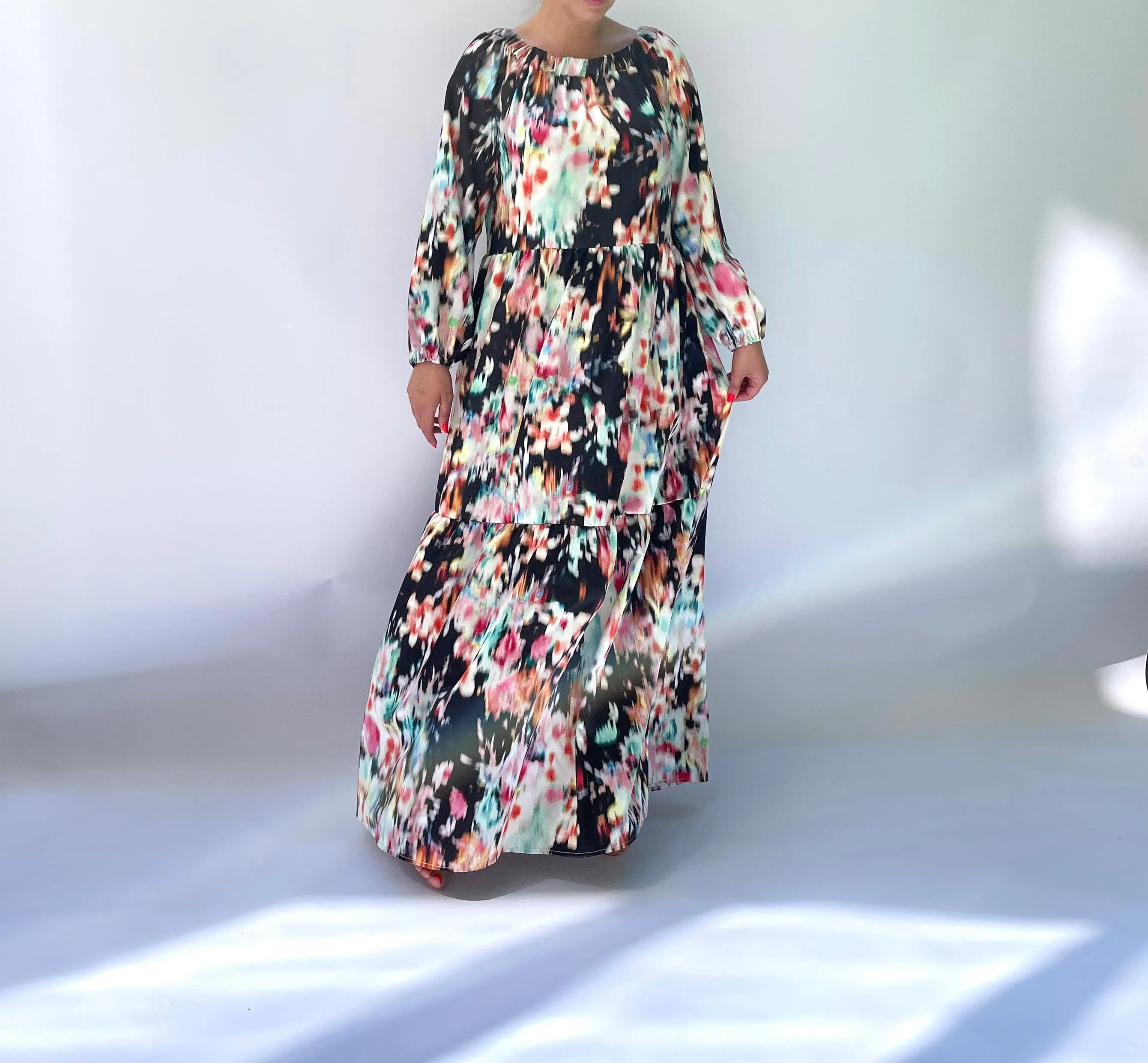 Boho Maxi Dress, Women Boho Dress, Long Sleeve Maxi Dress, Bishop Sleeve Dress, Maxi Dress with Pockets, Loose Maxi Dress, Satin Maxi Dress