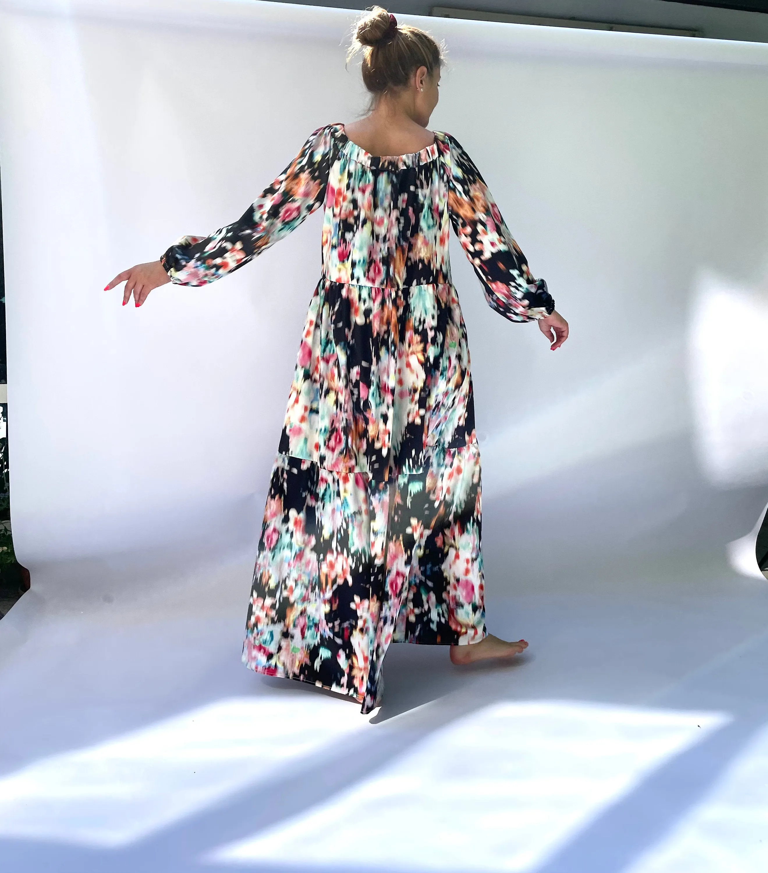 Boho Maxi Dress, Women Boho Dress, Long Sleeve Maxi Dress, Bishop Sleeve Dress, Maxi Dress with Pockets, Loose Maxi Dress, Satin Maxi Dress