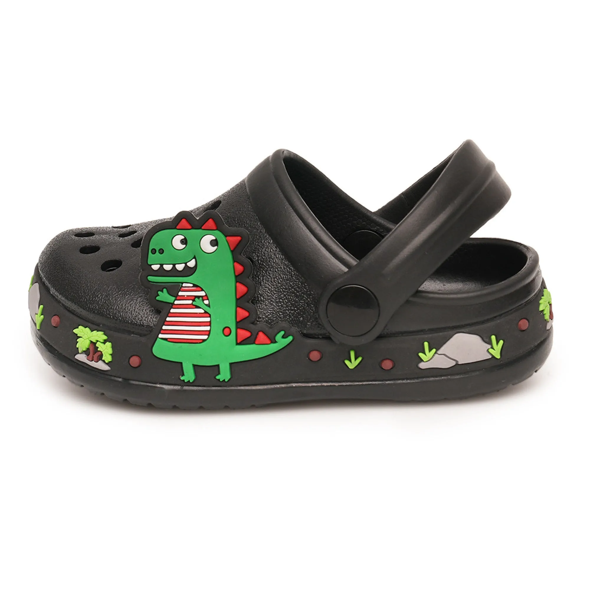 Boys Black Clogs Dinosaur Non-Slip Lightweight Beach Sandals Summer Shoes