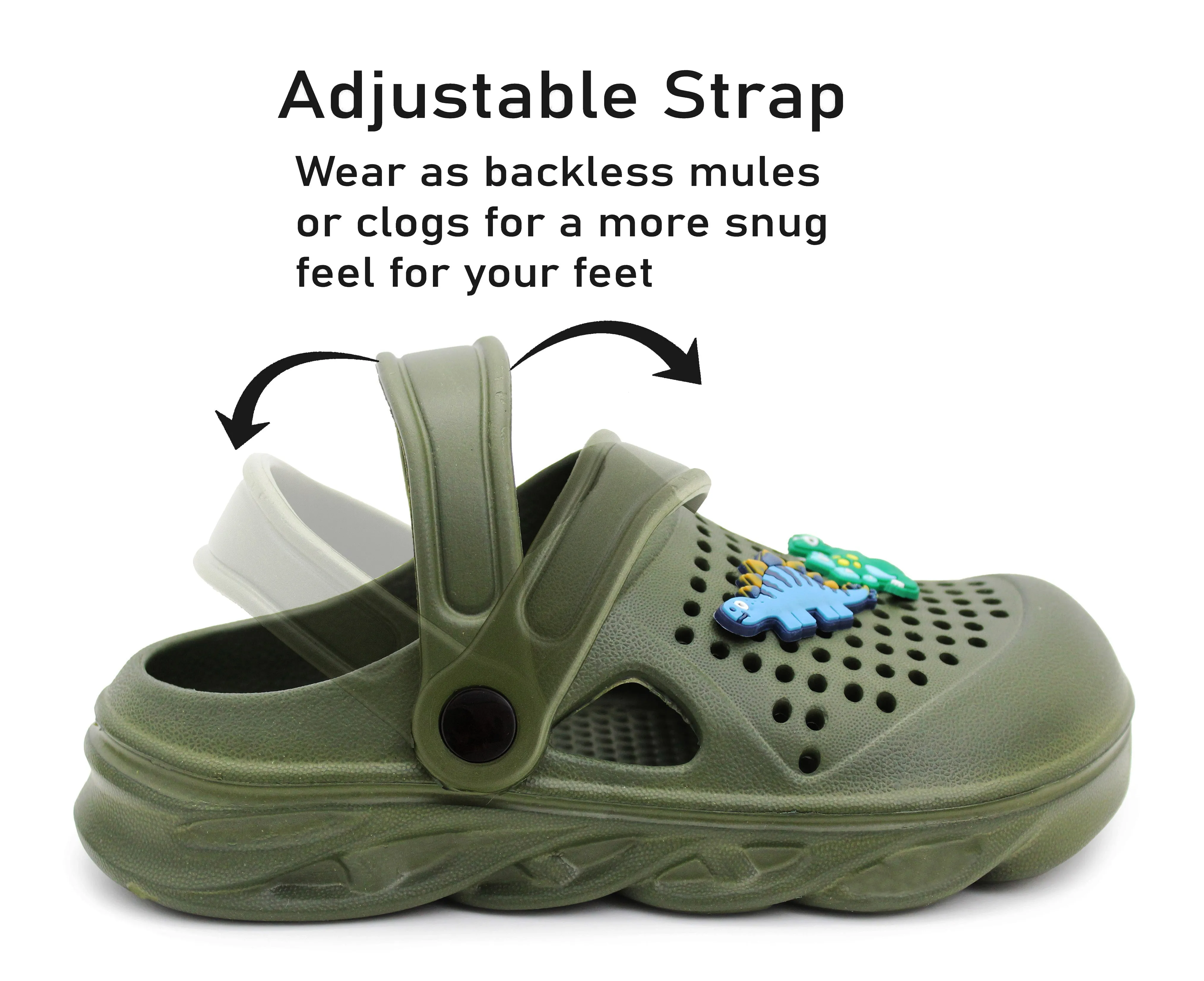 Boys Clogs Kids Lightweight EVA Adjustable Strap Sandals Breathable Slip On Green Khaki Dinosaur Beach Garden Clog Slipper Pool Leisure Water Shoe