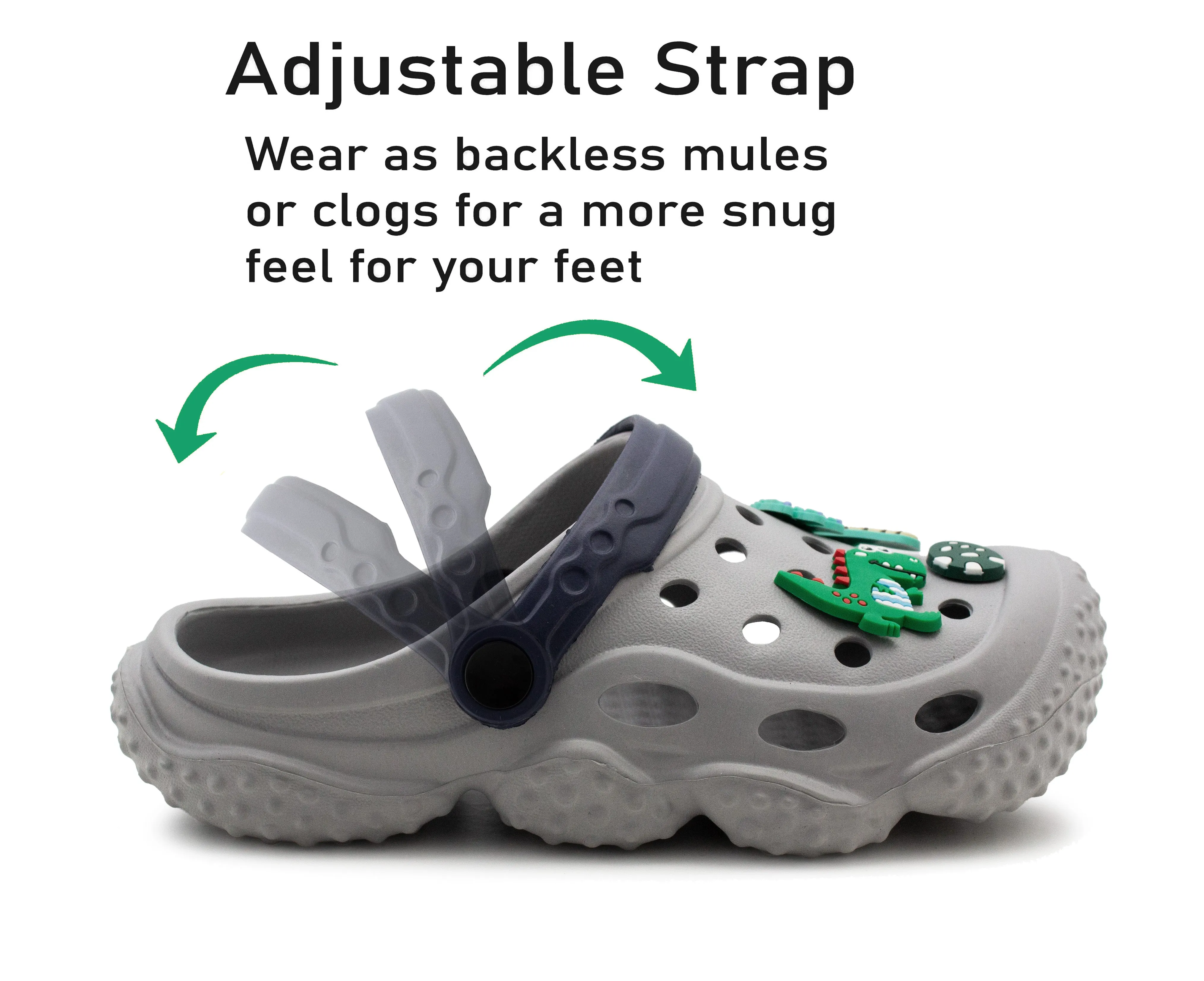 Boys Clogs Kids Lightweight EVA Adjustable Strap Sandals Breathable Slip On Grey Dinosaur Beach Garden Clog Slipper Pool Leisure Water Shoe