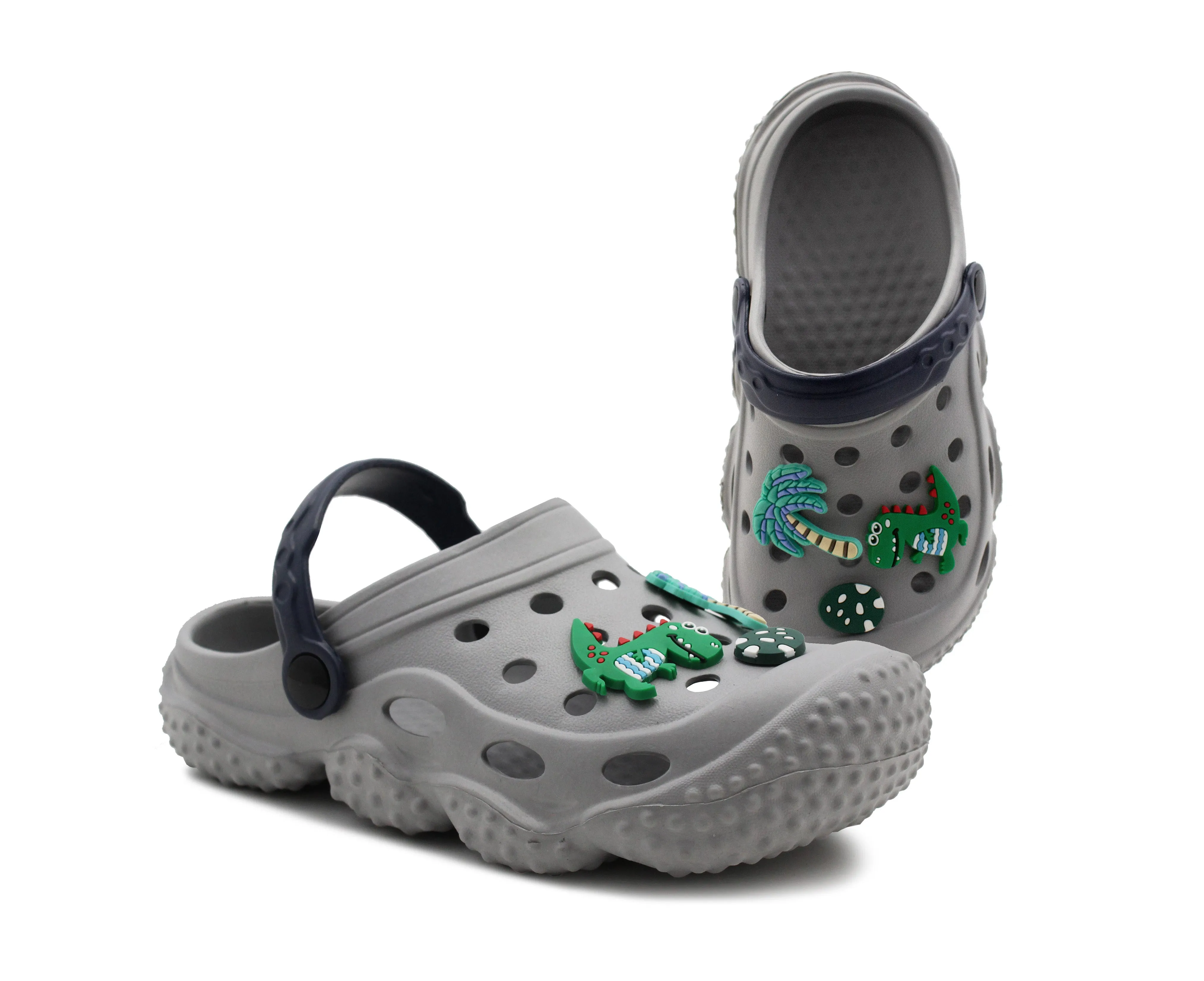 Boys Clogs Kids Lightweight EVA Adjustable Strap Sandals Breathable Slip On Grey Dinosaur Beach Garden Clog Slipper Pool Leisure Water Shoe