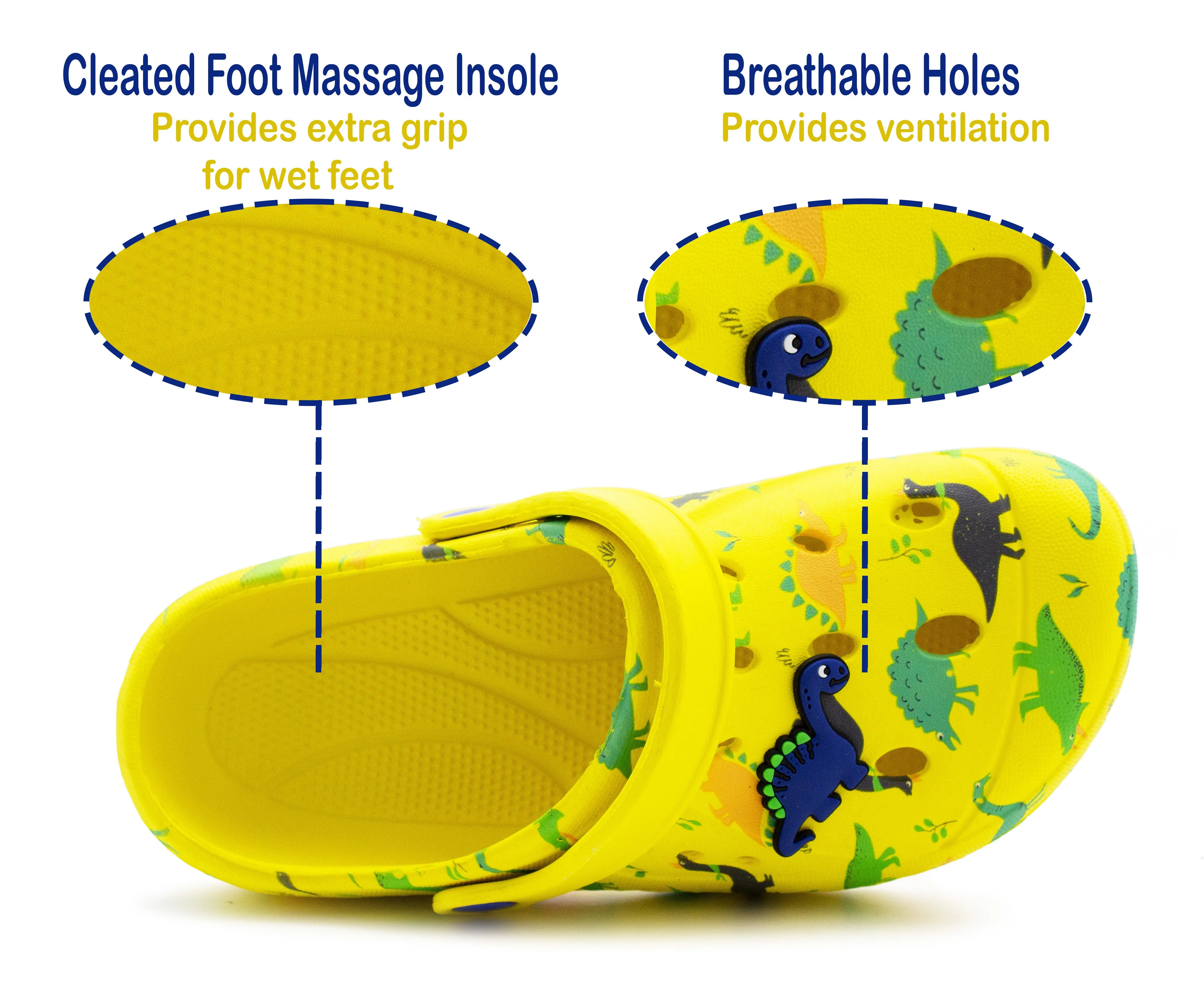 Boys Clogs Youth Lightweight EVA Adjustable Strap Dinosaur Sandals Breathable Slip On Beach Garden Clog Slipper Pool Leisure Water Shoe