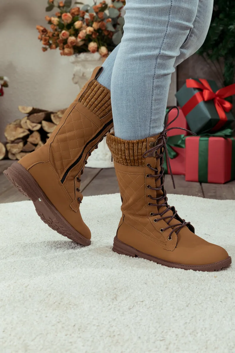 Brown Plaid Pattern Sock-Lined Boot