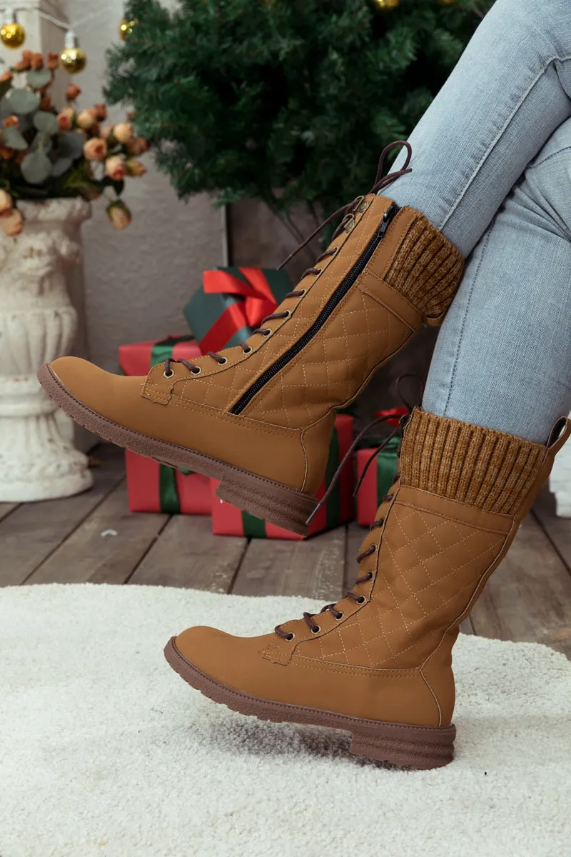Brown Plaid Pattern Sock-Lined Boot