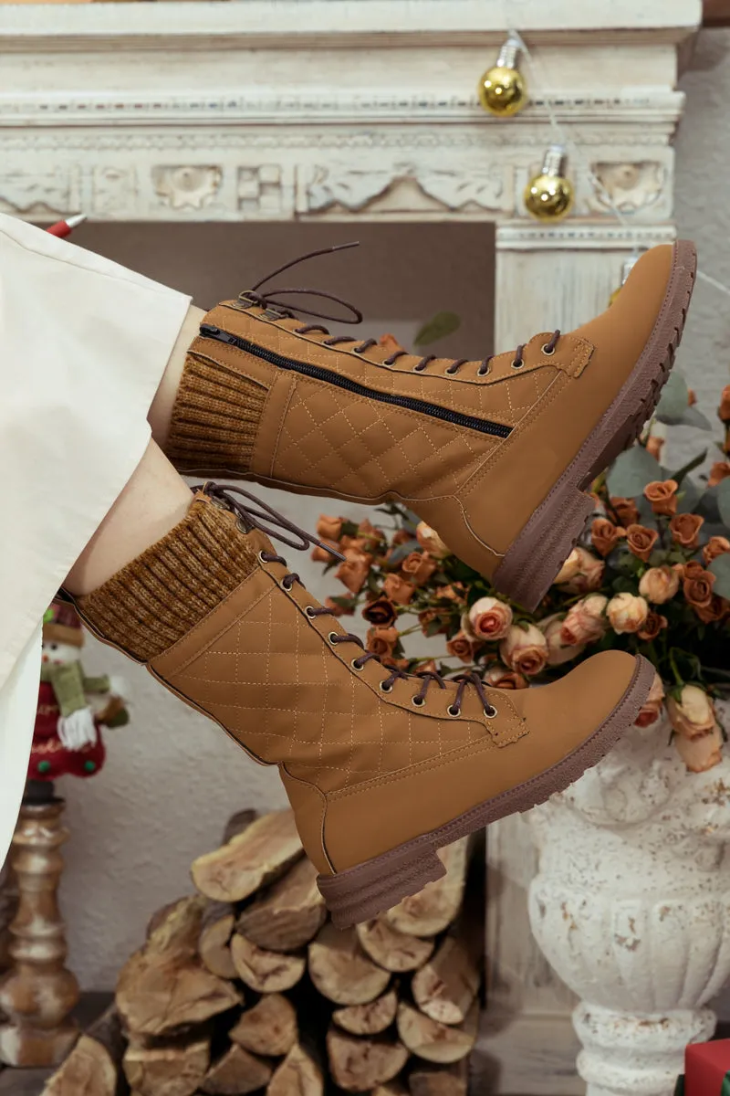 Brown Plaid Pattern Sock-Lined Boot
