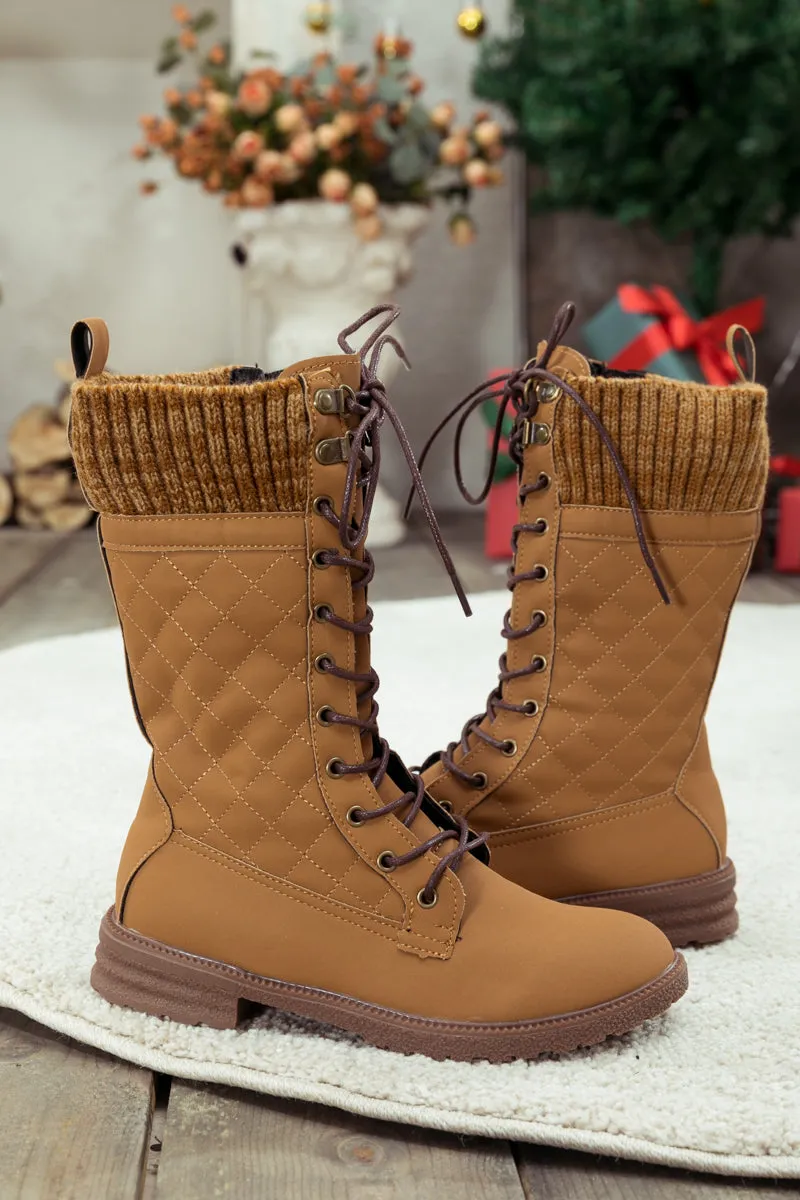 Brown Plaid Pattern Sock-Lined Boot