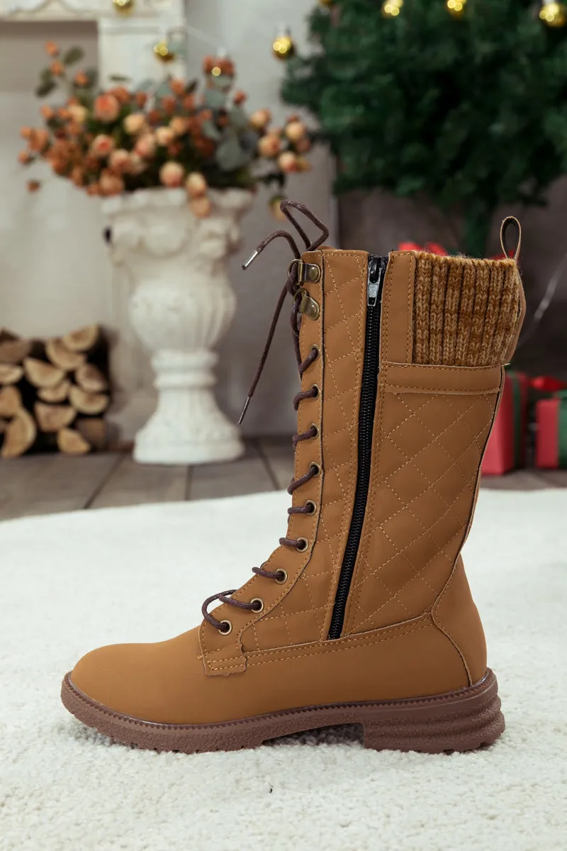 Brown Plaid Pattern Sock-Lined Boot