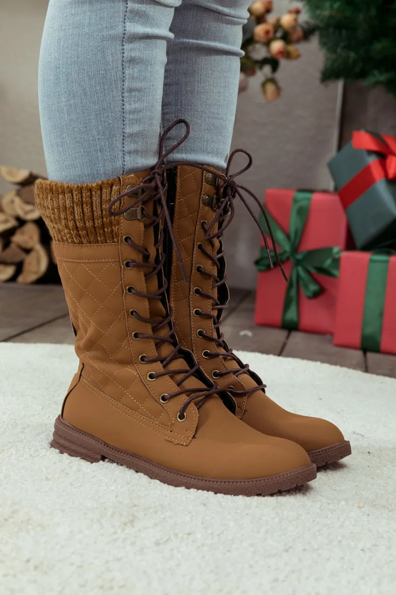 Brown Plaid Pattern Sock-Lined Boot
