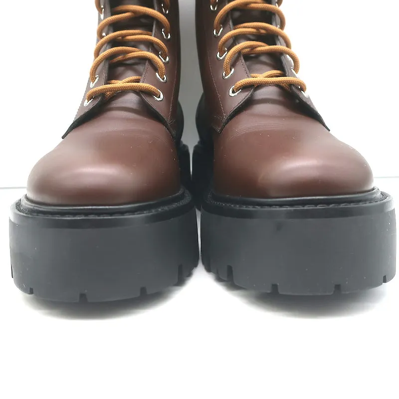 Celine Bulky Lace-Up Combat Boots Dark Brown Leather Size 37 NEW