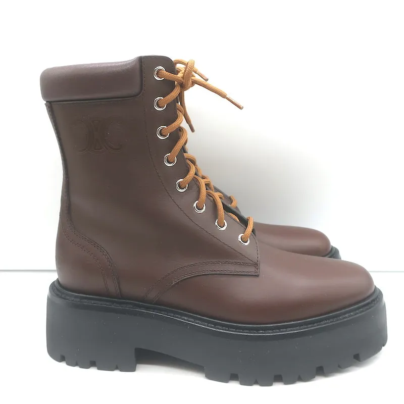 Celine Bulky Lace-Up Combat Boots Dark Brown Leather Size 37 NEW