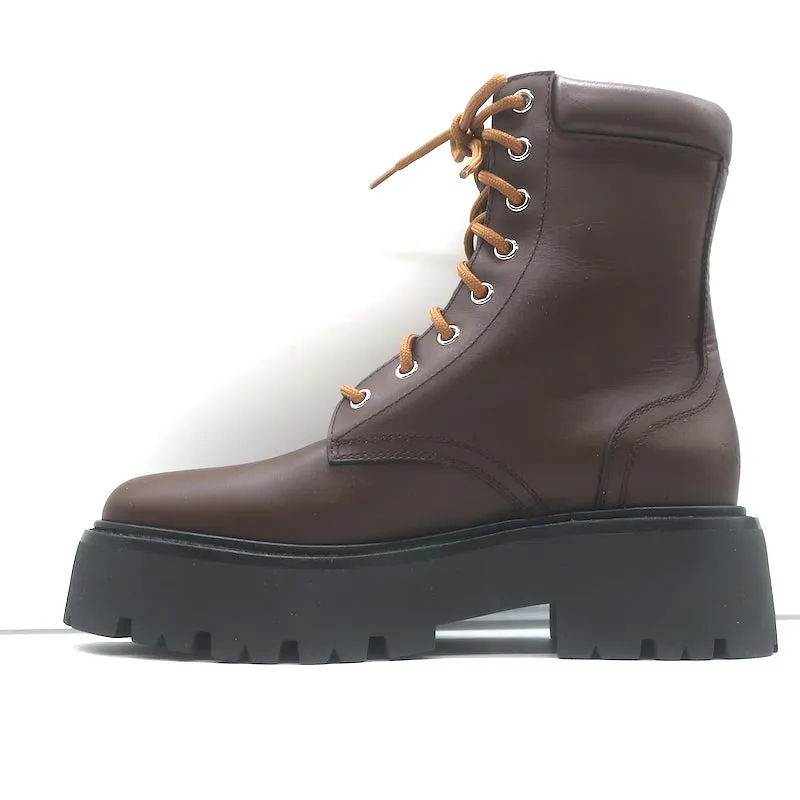 Celine Bulky Lace-Up Combat Boots Dark Brown Leather Size 37 NEW
