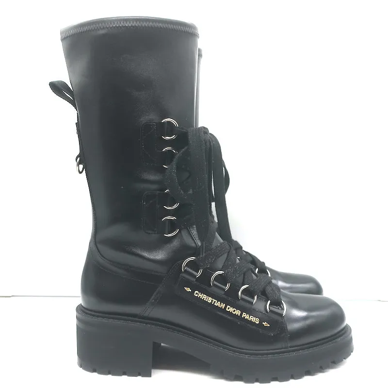 Christian Dior D-Fight Lace-Up Combat Boots Black Stretch Leather Size 42