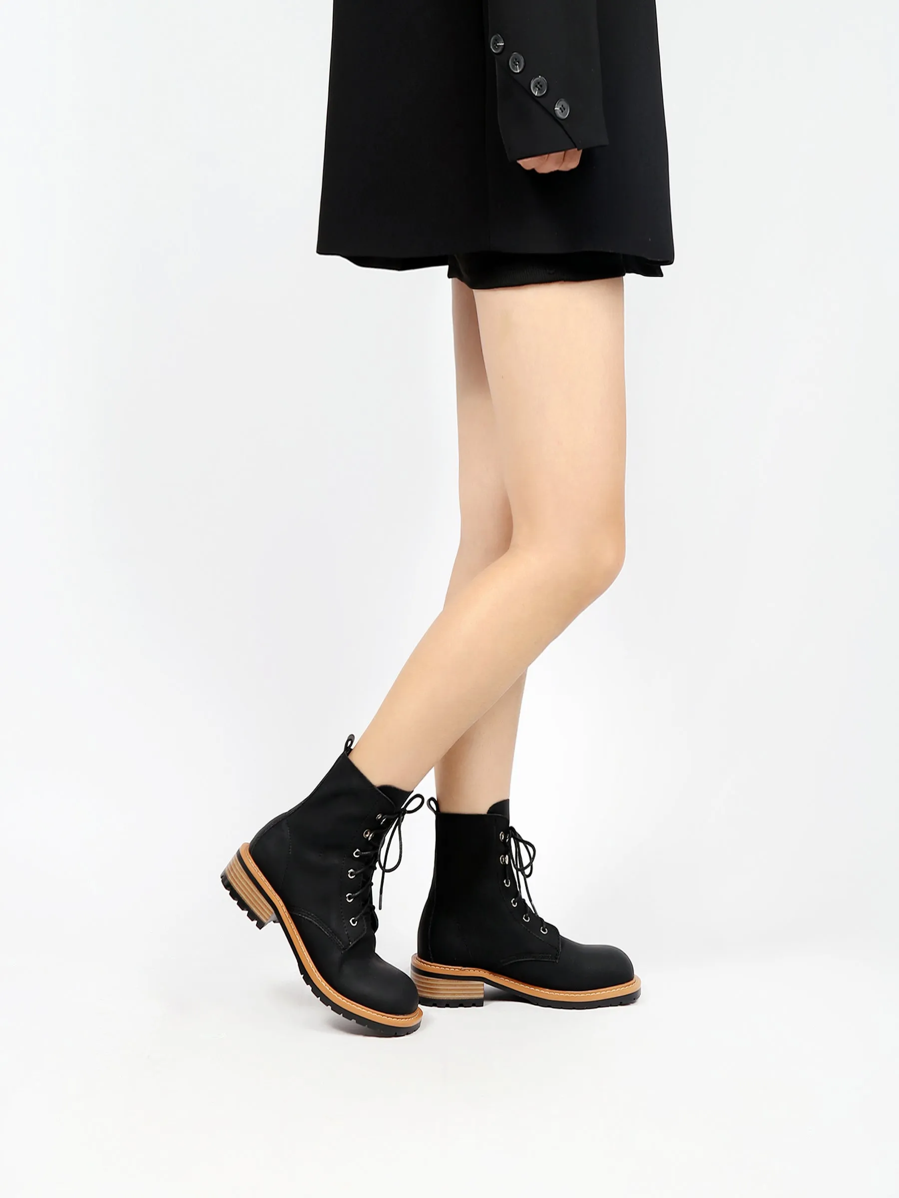 Classic Leather Combat Boots - Black