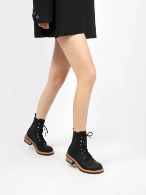 Classic Leather Combat Boots - Black