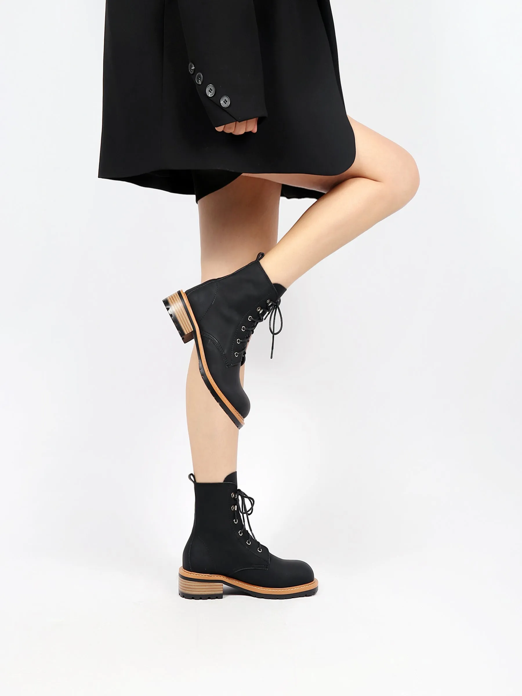 Classic Leather Combat Boots - Black